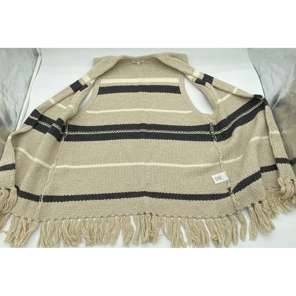 Madewell Striped Knit Vest Fringe Tan Navy White S M - Picture 10 of 10